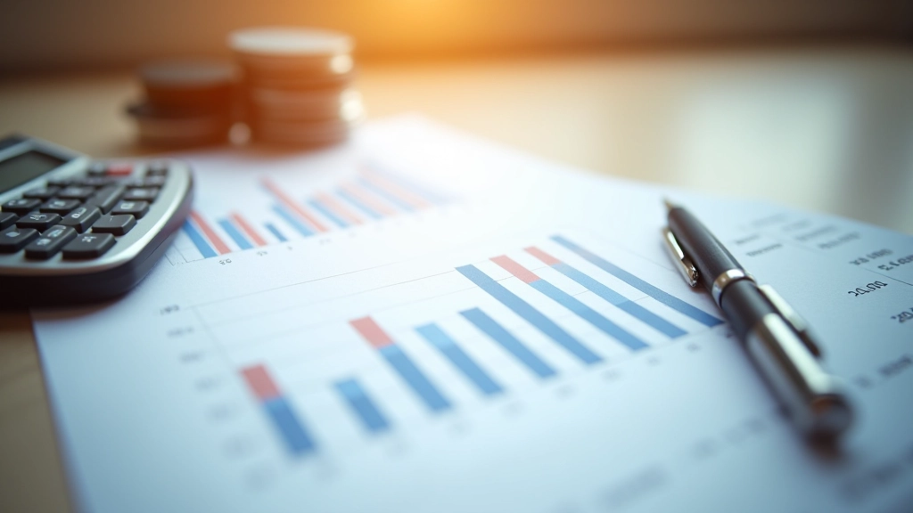 Grafiku diagrammas un pieauguma tabulas uz pārbaudītā finanšu pārskata uz koka galda